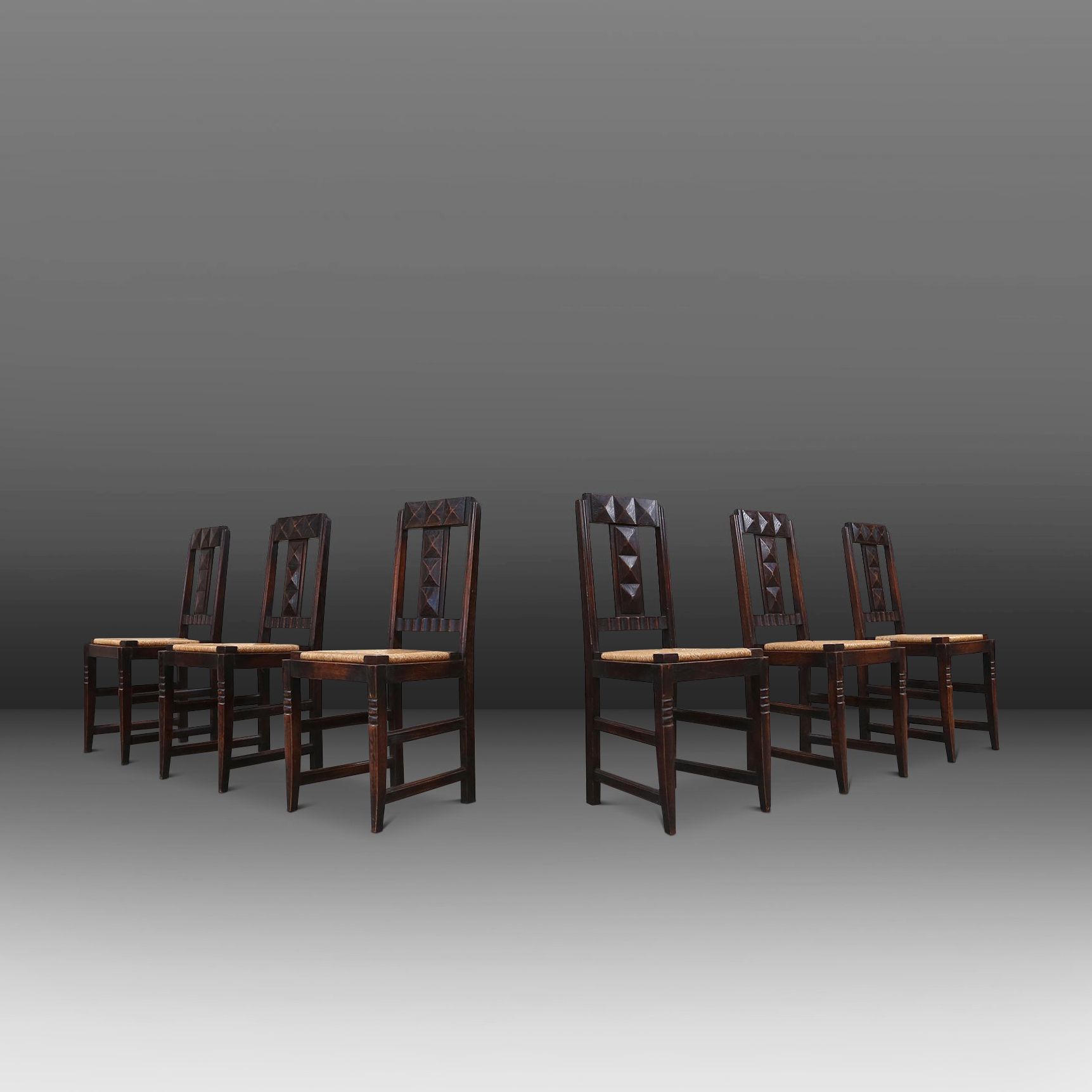 Vintage Dining Chairs in Oak and Wicker by Victor Coutray, Set of 6-img